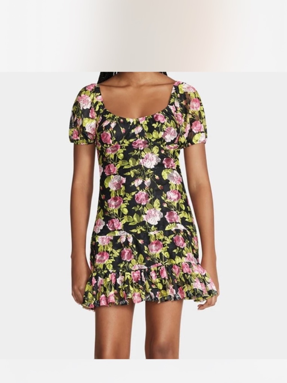 Betsey Johnson Black Floral Mini Dress with Pink Roses
